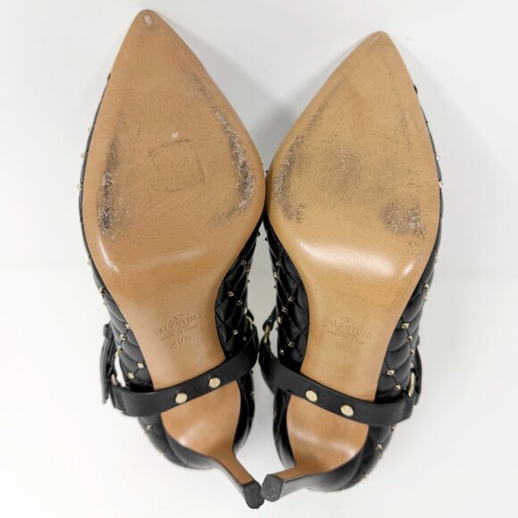 Valentino Garavani Studded Pumps 40.5 Quilted Leather Gold Toe Stiletto - Picture 9 of 10